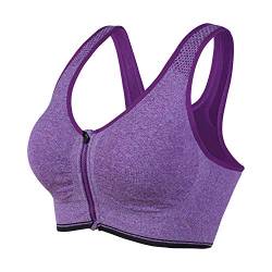 Vertvie Damen Zip Front Sport BH Vorderverschluss Push Up Ohne Bügel Bustier Running Bra Ringerrücken Strech Gepolstert Bralette für Fitness Yoga(Lila,3XL) von Vertvie