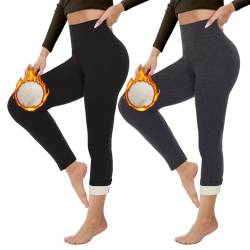 Vertvie Gefüttert Thermo Leggings Damen Winter Warme Fleece High Waist Leggings Verdickte Plüsch Blickdicht Thermostrumpfhose Gefütterte Dicke Jogginghose（2pack-Schwarz+Dunkelgrau,2XL） von Vertvie