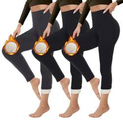 Vertvie Gefüttert Thermo Leggings Damen Winter Warme Fleece High Waist Leggings Verdickte Plüsch Blickdicht Thermostrumpfhose Gefütterte Dicke Jogginghose（3pack-Schwarz+Schwarz+Dunkelgrau,L） von Vertvie