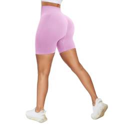 Vertvie Gym Shorts Damen Boom Booty Shorts High Waist Kurze Sporthose Leggings Scrunch Butt Nahtlose Fitness Shorts Radlershorts(A: Hellrosa,L) von Vertvie