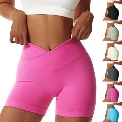 Vertvie Gym Shorts Damen V Cross Leggings Kurz Scrunch Butt High Waist Sporthose Yoga Sport Shorts Sommer Blickdicht Nahtlose Laufhose für Fitness, Jogging, Biker(L,Fuchsie) von Vertvie