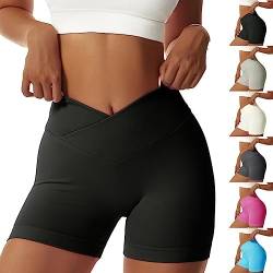 Vertvie Gym Shorts Damen V Cross Leggings Kurz Scrunch Butt High Waist Sporthose Yoga Sport Shorts Sommer Blickdicht Nahtlose Laufhose für Fitness, Jogging, Biker(M,Schwarz) von Vertvie