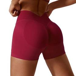 Vertvie High Waist Sport Shorts Damen V Rücken Taille Kurze Leggings Blickdicht Push Up Kurze Sporthose Nahtlose Scrunch Butt Gym Shorts Elastisch Radlerhose(L,Rot) von Vertvie