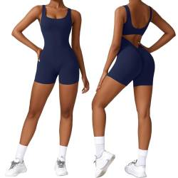 Vertvie Jumpsuit Damen Scrunch Butt Kurz Eng Overall Sommer V Back Jumpsuit Gym Padded Yoga Bodysuit Rückenfrei Einteiler Ärmellose Sport Romper(Tank Marineblau,S) von Vertvie