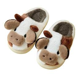 Vertvie Kuh Hausschuhe Damen, Flauschig Winter Wärme Plüsch Pantoffeln Herren Rutschfeste Lustige Cartoon Tiere Hausschuhe Niedliche Kuschelige Bequem Weich Slipper(Kaffee，44/45 EU) von Vertvie