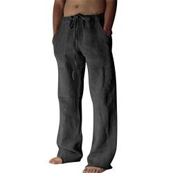 Vertvie Leinenhose Herren Lang Baumwolle Freizeithose Casual Strandhose mit Kordelzug Leicht Einfarbig Sommerhose Weite Beine Haremhose Jogginghose Yogahose Stoffhose(M,Unifarben-Dunkelgrau) von Vertvie