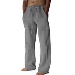 Vertvie Leinenhose Herren Lang Baumwolle Freizeithose Casual Strandhose mit Kordelzug Leicht Einfarbig Sommerhose Weite Beine Haremhose Jogginghose Yogahose Stoffhose(XL,Unifarben-Grau) von Vertvie