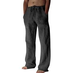 Vertvie Leinenhose Herren Lang Baumwolle Freizeithose Casual Strandhose mit Kordelzug Leicht Einfarbig Sommerhose Weite Beine Haremhose Jogginghose Yogahose Stoffhose （Dunkelgrau，3XL） von Vertvie