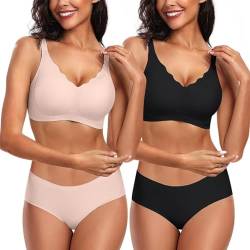 Vertvie Nahtloser BH Damen Ohne Bügel V Ausschnitt Push Up Komfort Weich BH Soft Seamless Gepolsterte Bralette Ultrakomfortabler T Shirt Bra(2pcs Schwarz+ Beige,L) von Vertvie