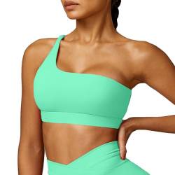 Vertvie Rückenfrei Sport BH Damen One Shoulder Sexy Gepolstert Bustier Push Up Ohne Bügel Stretch Gym Tops Spaghettiträger Yoga Bra Workout BH Fitness Bralette (Grün, S) von Vertvie