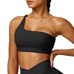 Vertvie Rückenfrei Sport BH Damen One Shoulder Sexy Gepolstert Bustier Push Up Ohne Bügel Stretch Gym Tops Spaghettiträger Yoga Bra Workout BH Fitness Bralette (Schwarz, S) von Vertvie