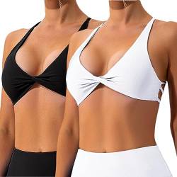 Vertvie Rückenfreier Sport BH Damen Crossback Sexy Gepolstert Bustier Ohne Bügel Tiefe V-Ausschnitt Push Up BH Yoga Bra Gym BH Workout Fitness(2pc: Schwarz + Weiß,S) von Vertvie