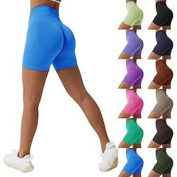 Vertvie Scrunch Butt Shorts Radlerhose Damen Kurze Leggings High Waist Yoga Sport Shorts Sommer Blickdicht Laufhose Booty Hotpants Nahtlose Leggins für Gym, Fitness, Jogging, Biker(Blau，L) von Vertvie