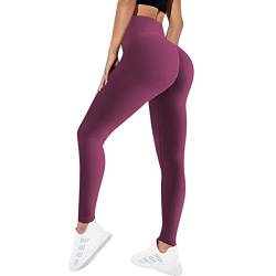 Vertvie Scrunch Butt Sport Leggings Damen, Nahtlose Lang Sporthose High Waist Po Push Up Booty Leggins Yogahose Tights Blickdicht für Sport, Fitness, Freizeit, Gym(Burgundisch，L) von Vertvie