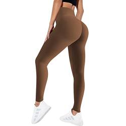 Vertvie Scrunch Butt Sport Leggings Damen, Nahtlose Lang Sporthose High Waist Po Push Up Booty Leggins Yogahose Tights Blickdicht für Sport, Fitness, Freizeit, Gym(Kaffee，L) von Vertvie