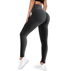 Vertvie Scrunch Butt Sport Leggings Damen High Waist Boom Booty Fitnesshose Blickdicht Po Push Up Sporthose Slim Fit Nahtlos Yogahose Seamless Laufhose mit Bauchkontrolle (Dunkelgrau, L) von Vertvie