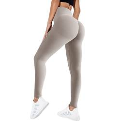 Vertvie Scrunch Butt Sport Leggings Damen High Waist Boom Booty Fitnesshose Blickdicht Po Push Up Sporthose Slim Fit Nahtlos Yogahose Seamless Laufhose mit Bauchkontrolle (Hellgrau, L) von Vertvie