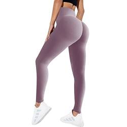 Vertvie Scrunch Butt Sport Leggings Damen High Waist Boom Booty Fitnesshose Blickdicht Po Push Up Sporthose Slim Fit Nahtlos Yogahose Seamless Laufhose mit Bauchkontrolle (Helllila, S) von Vertvie