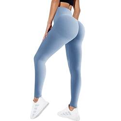 Vertvie Scrunch Butt Sport Leggings Damen High Waist Boom Booty Fitnesshose Blickdicht Po Push Up Sporthose Slim Fit Nahtlos Yogahose Seamless Laufhose mit Bauchkontrolle (Himmelblau, L) von Vertvie