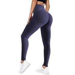 Vertvie Scrunch Butt Sport Leggings Damen High Waist Boom Booty Fitnesshose Blickdicht Po Push Up Sporthose Slim Fit Nahtlos Yogahose Seamless Laufhose mit Bauchkontrolle (Navy Blau, M) von Vertvie