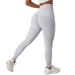 Vertvie Scrunch Butt Sport Leggings Damen High Waist Sportleggins Lang Blickdicht Push Up Po Sporthose Seamless Gym Laufhose Elastisch Booty Fitnesshose(L,Scrunch Butt-Hellgrau) von Vertvie