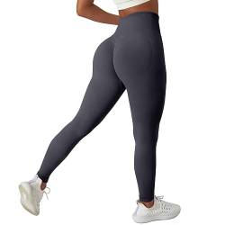 Vertvie Scrunch Butt Sport Leggings Damen High Waist Sportleggins Lang Blickdicht Push Up Po Sporthose Seamless Gym Laufhose Elastisch Booty Fitnesshose(XL,Scrunch Butt-Dunkelgrau) von Vertvie