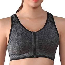 Vertvie Sport BH Damen mit Reißverschluss vorne Ohne Bügel Starker Halt Große Brüste Push Up Ringerrücken Gepolstert Vorderverschluss Sport Bra für Fitness Yoga Laufen(1pc-Grau,L) von Vertvie