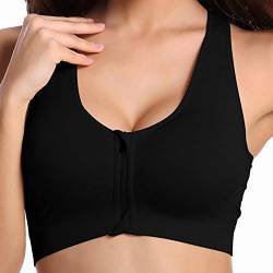 Vertvie Sport BH Damen mit Reißverschluss vorne Ohne Bügel Starker Halt Große Brüste Push Up Ringerrücken Gepolstert Vorderverschluss Sport Bra für Fitness Yoga Laufen(1pc-Schwarz,M) von Vertvie