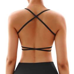 Vertvie Sport BH Rückenfrei Damen Gepolstert Bustier Sexy Crossback Bra Ohne Bügel Gym Push Up BH Fitness Yoga Backless Bra Abnehmbaren Cups(1pc - Schwarz,L) von Vertvie