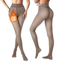 Vertvie Strumpfhosen Damen Winter, Gefütterte Thermostrumpfhosen Warme Dicke Fleece Leggings Gefälschte Durchscheinend Plüschstrümpfe(1pc Kaffee Durchsichtig 200g für 5~20°C,S/M) von Vertvie