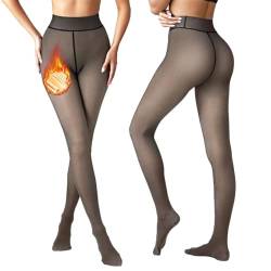 Vertvie Strumpfhosen Damen Winter, Gefütterte Thermostrumpfhosen Warme Dicke Fleece Leggings Gefälschte Durchscheinend Plüschstrümpfe(1pc Schwarz Durchsichtig 200g für 5~20°C,L/XL) von Vertvie