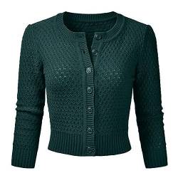 Vertvie Trachten Strickjacke Damen Trachtenjacke Cardigan mit Rundhalsausschnitt Festlich Bolero 3/4 Ärmel Knopfleiste Vintage Strickjacke Kurze Elegant Dirndl Jacke(Grün，L) von Vertvie