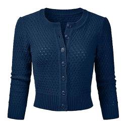 Vertvie Trachten Strickjacke Damen Trachtenjacke Cardigan mit Rundhalsausschnitt Festlich Bolero 3/4 Ärmel Knopfleiste Vintage Strickjacke Kurze Elegant Dirndl Jacke(Marine，L) von Vertvie