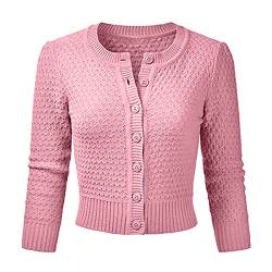 Vertvie Trachten Strickjacke Damen Trachtenjacke Cardigan mit Rundhalsausschnitt Festlich Bolero 3/4 Ärmel Knopfleiste Vintage Strickjacke Kurze Elegant Dirndl Jacke(Rosa，L) von Vertvie