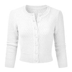 Vertvie Trachten Strickjacke Damen Trachtenjacke Cardigan mit Rundhalsausschnitt Festlich Bolero 3/4 Ärmel Knopfleiste Vintage Strickjacke Kurze Elegant Dirndl Jacke(Weiß，M) von Vertvie