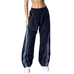 Vertvie Track Pants Damen Y2K Parachute Pants Fallschirmhosen Teenager Baggy Cargohose Vintage Freizeithose Elastische Taille Schnell Trocken Lange Hose 90er Streetwear(A-Schwarz/Blau,S) von Vertvie