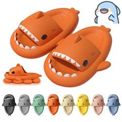 Vertvie Unisex Hai Hausschuhe, Damen Badeschuhe, Herren Shark Slippers, rutschfest Cloud Slides, Open Toe Strand Soft Badelatschen, Shark Badeschlappen, Niedliche Cartoon Sandalen(38/39，Orange von Vertvie