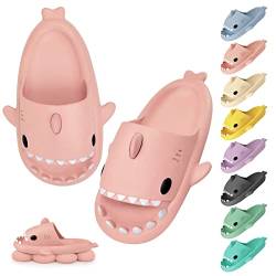 Vertvie Unisex Hai Hausschuhe Damen Badeschuhe Herren Shark Slippers rutschfest Cloud Slides Open Toe Strand Soft Badelatschen Shark Badeschlappen Niedliche Cartoon-Sandalen Sommer(Rosa,38/39) von Vertvie