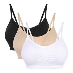 Vertvie Womens Strech Duenn Ohne Buegel Push up Yoga Sports BH Bra Top Set Fuer Fitnesstraining Polsterung 3St(Größe L/Etiketten XL, Weiß+Hautfarbe+schwarz) von Vertvie