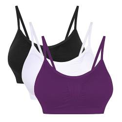 Vertvie Womens Strech Duenn Ohne Buegel Push up Yoga Sports BH Bra Top Set Fuer Fitnesstraining Polsterung 3er Pack (Weiß + Schwarz + Dunkellila, EU M/Tag L) von Vertvie