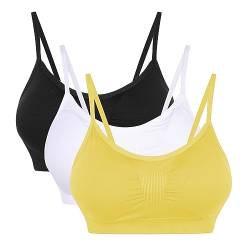 Vertvie Womens Strech Duenn Ohne Buegel Push up Yoga Sports BH Bra Top Set Fuer Fitnesstraining Polsterung 3er Pack (Weiß + Schwarz + Zitronengelb, EU M/Tag L) von Vertvie