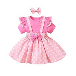 3Pcs Baby Mädchen Sommer Kleidung Set Newborn Ruffle Kurze Ärmel T-Shirt Tops Polka Dot Print Strumpfhalter Rock Overalls Kleid Rosa 3 90 12-18 Monate von Verve Jelly