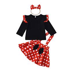 3Pcs Newborn Baby Girls Rock Set Rüschen T-Shirt Langarm Top + Gesamtkleid Polka Dot Hosenträger Rock Set mit Stirnband von Verve Jelly