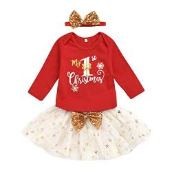 Baby Girl Christmas Rock Set My 1st Christmas Letter Printed Strampler + Tutu Rock + Bow Stirnband 3Pcs Kleidung Set Rot 59 0-3 Monate von Verve Jelly