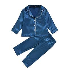 Baby Jungen Mädchen Pyjama Set Langarm Satin Nachtwäsche Solid Color Outfit 2-teiliges Schlafkleidungsset von Verve Jelly