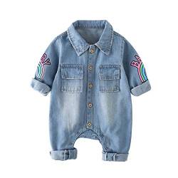 Baby Mädchen Jungen Jeans Strampler Regenbogen Revers Langarm Jumpsuit One Piece Button Down Bodysuit von Verve Jelly