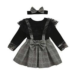 Baby Outfits Mädchen Langarm T-Shirt Spitze Tops Overalls Riemen Kleid Kleidung Set Plaid Rock Winter, Schwarz, 120, 4-5 Jahre von Verve Jelly