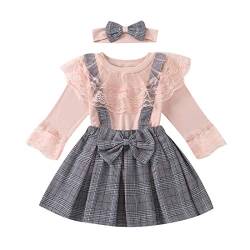 Kinder Kleinkind Baby Mädchen Kleidung Set Spitze Langarm Shirt Tops + Plaid Strapsrock + Stirnband Outfits, Rosa, 100, 2-3 Jahre von Verve Jelly