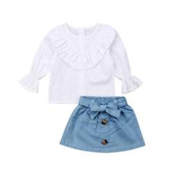 Kinder Kleinkind Baby Mädchen Outfit Langarm Rüschen Tops Shirts Denim A-Linie Rock Set 2-teiliges Kleidungsset von Verve Jelly