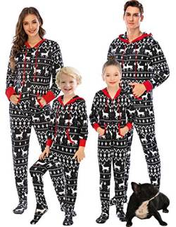 Kinder Weihnachts Schlafanzug Langarm Onesie Pyjamas mit Reißverschluss Loungewear Nachtwäsche Familie Passende Pyjamas von Verve Jelly